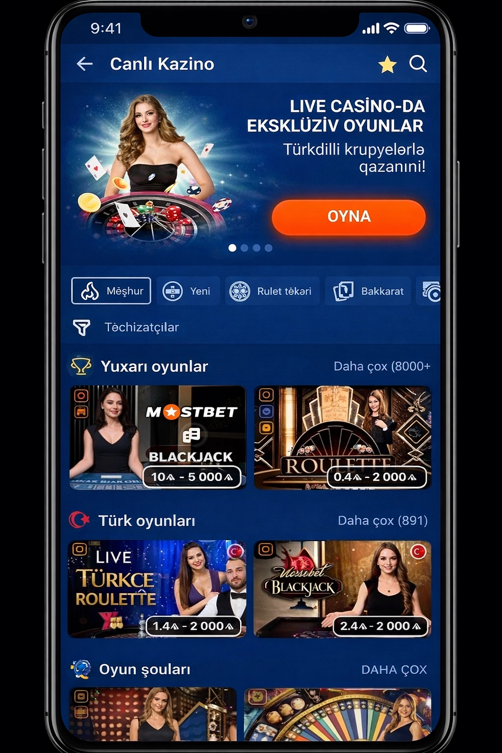 Mostbet 1 tətbiqinin ekran görüntüsü